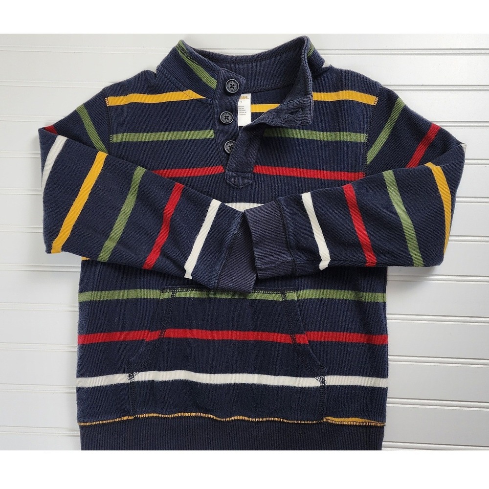 Gymboree Kids‎ Blue Striped Button Neck Pullover Long Sleeve Size 7/8 Medium
